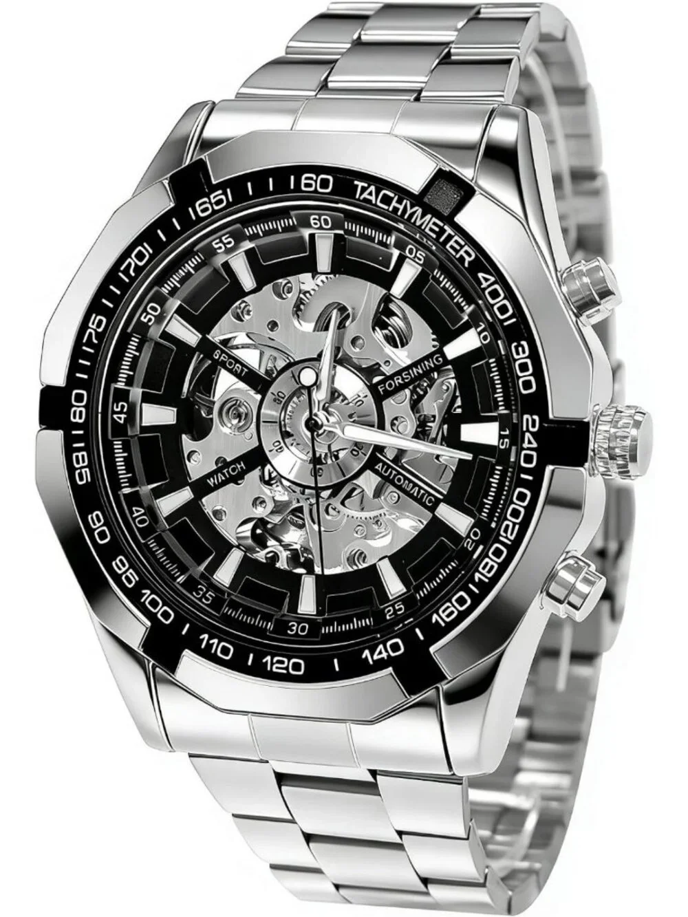 Stylish Mechanical Skeleton Watch for Men, Waterproof Stainless Steel, Luxury